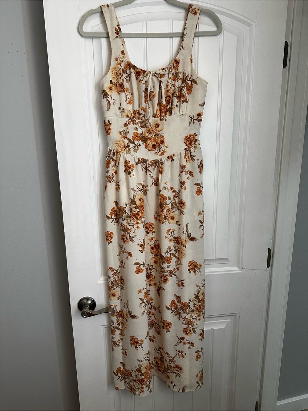 Women’s Cream Floral Maxi Dress with Tie Front
